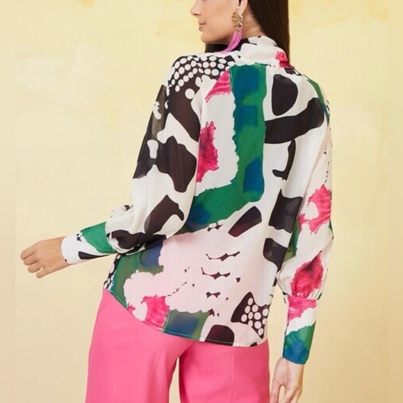 Vintage Abstract Print Neck-Tie Blouse - Picture 2 of 5